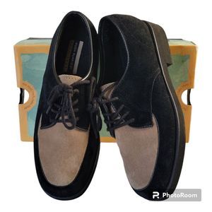 Hush Puppies Big Boys 3M Y Leather Suede Black Taupe Dress Shoe Scotchguard Box